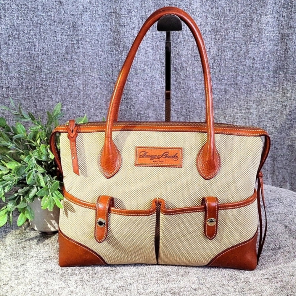 Like New -Dooney & Bourke Tan Leather & Woven Satchel Bag W/dust bag